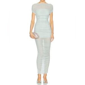 Seroya Noel Off Shoulder Mesh Midi Dress in Frosted Sea Women’s Size Small